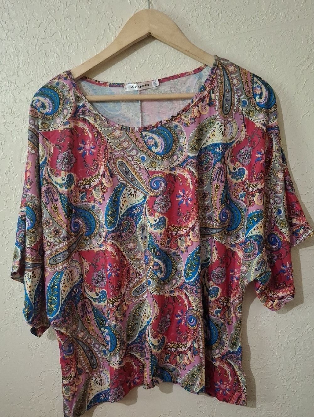 Angela Multicolor Paisley Short Sleeve Top - Pink & Blue
